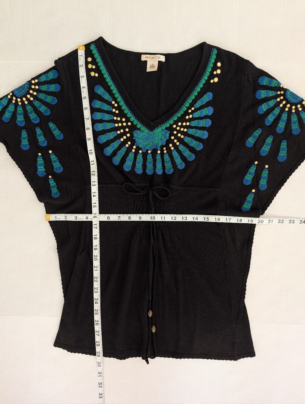 Arden B. Embroidered Whimsigoth Peacock Tunic Cover Up Top XS Black Blue Green - Picture 13 of 13